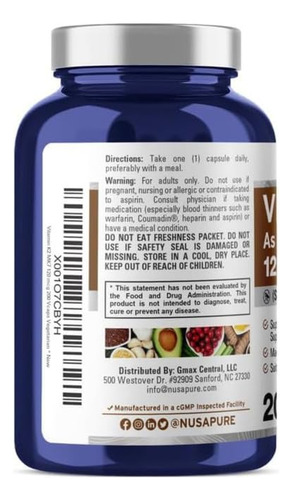 Suplemento Nusapure Vitamina K2 Mk7 120mcg 200 Cápsulas Vege - Imagem 3