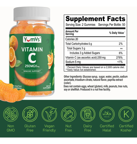 Gomas De Vitamina C Yumvs Para Adultos - 250 Mg De Laranja - Imagem 6
