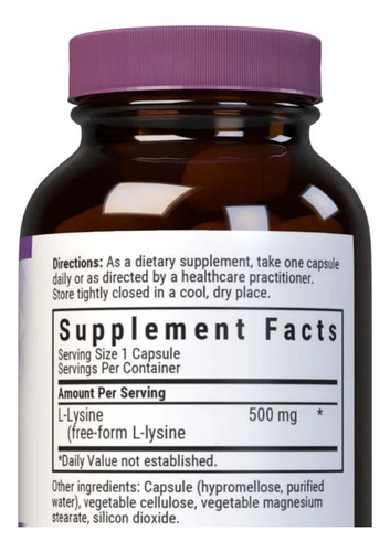 Bluebonnet L-lisina 500mg 50 Cápsulas Vegetais - Imagem 2