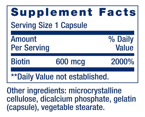 Life Extension Biotina 600mcg 100 Cápsulas - Imagem 2