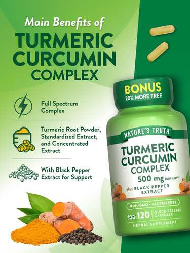 Suplemento Nature's Truth Curcumina De Cúrcuma 500 Mg 120 Cá - Imagem 12