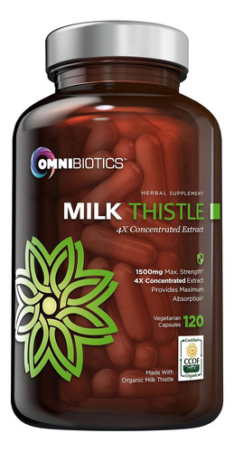 Omnibiotics Organic Milk Thistle Supplement 1500mg - 4x C...