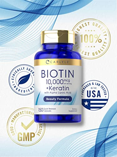 Suplemento Carlyle Biotin 10000mcg 150 Cápsulas Com Queratin - Imagem 5