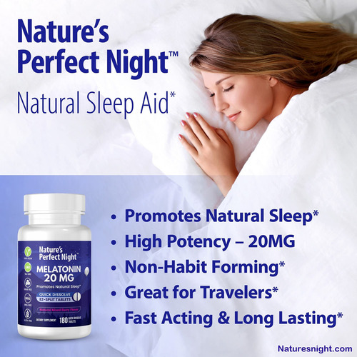 Suplemento Nature"s Perfect Night Melatonina 20 Mg 180 Compr - Imagem 2
