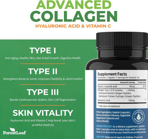 Forestleaf Multi Collagen Pills Com Ácido Hialurónico + V... - Imagem 2