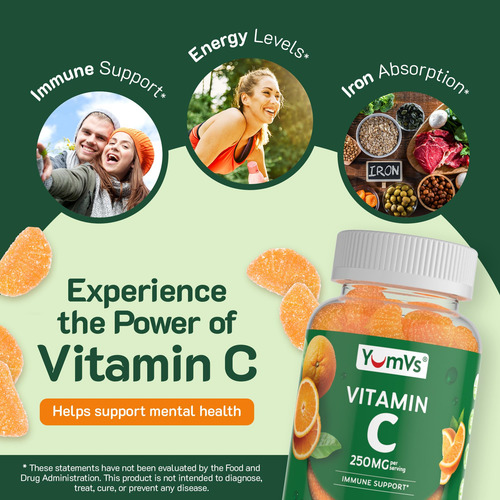 Gomas De Vitamina C Yumvs Para Adultos - 250 Mg De Laranja - Imagem 5