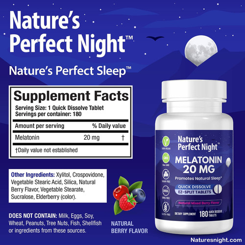 Suplemento Nature"s Perfect Night Melatonina 20 Mg 180 Compr - Imagem 3