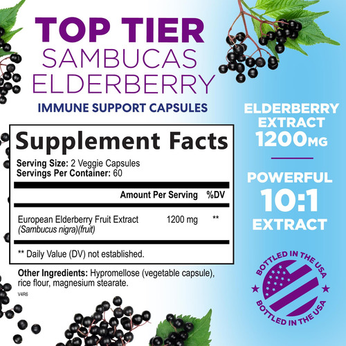 Suplemento Nature"s Nutrition Extrato De Sabugueiro 120 Cáps - Imagem 2