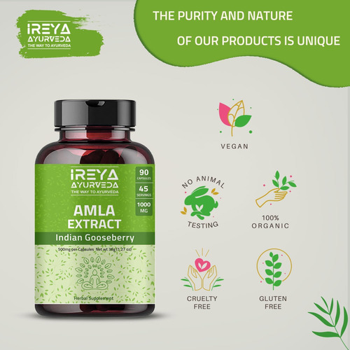 Cápsulas De Extrato De Fruta Amla De Ireya Ayurveda (90 Cáps - Imagem 17