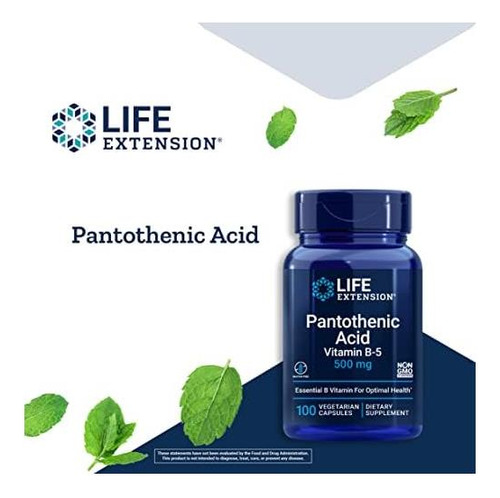 Life Extension Ácido Pantotênico 500 Mg - Vitamina B5 - Imagem 4