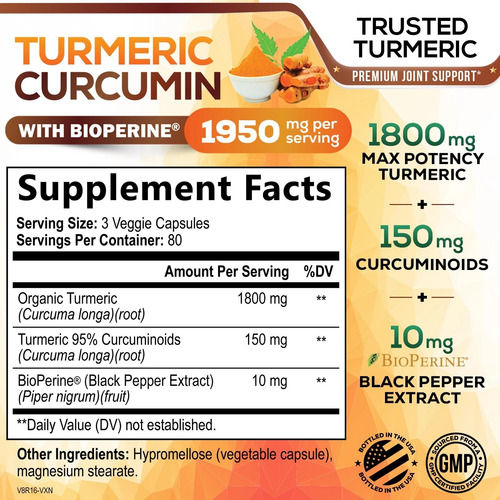 Curcumina De Cúrcuma De Maior Potência 95% 1950 Mg Com Biope - Imagem 2