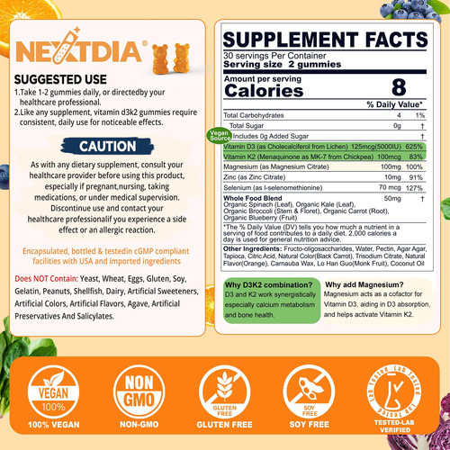 Gomas Veganas Vitamina D3 K2 Para Mais De 30 Adultos Ui - Imagem 2