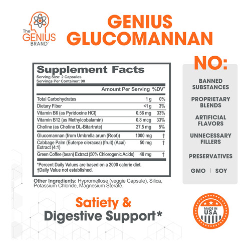 Suplemento The Genius Brand Genius Glucomannan 1.000 Mg - Imagem 2