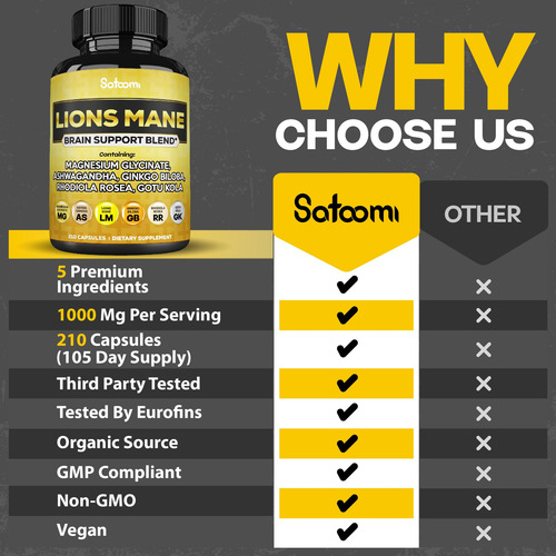 Suplemento Satoomi Lions Mane Com Cápsulas Veganas De Magnés - Imagem 6