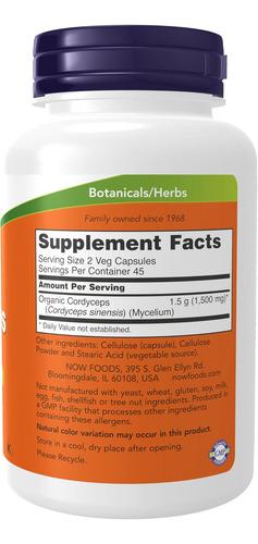 Now Foods Supplements Cordyceps (cordyceps Sinensis) 750 Mg - Imagem 2