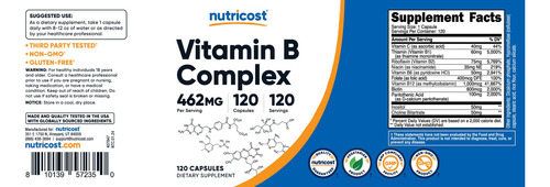 Suplemento Nutricost Vitamin B Complex 462mg 120 Cápsulas - Imagem 6