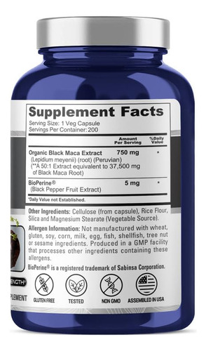 Suplemento Nusapure Black Maca Root 37.500 Mg 200 Cápsulas - Imagem 2