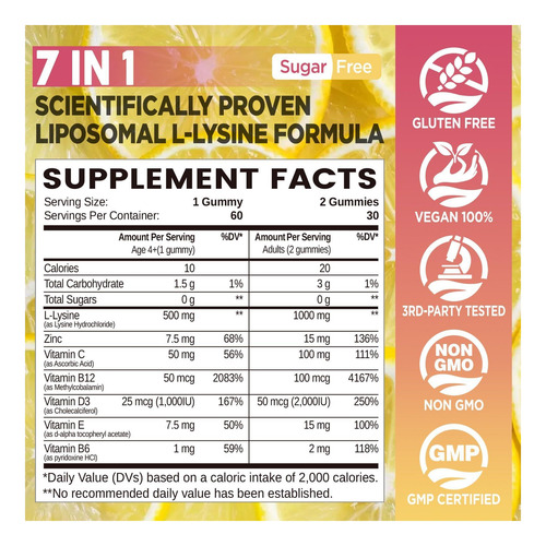 Natisland Lipossômica L-lisina Gummies 1000mg Suplemento De - Imagem 14