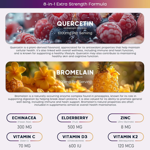 (2 Pack) Quercetin Gummies With Bromelain Zinc Elderberry... - Imagem 5