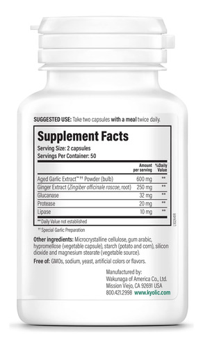 Suplemento Kyolic Aged Alho Extract Formula 102 100 Capsul - Imagem 3