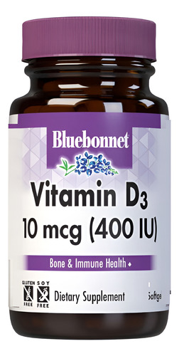 Bluebonnet Vitamina D3 10mcg 100 Cápsulas Brancas