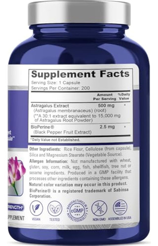 Nusapure Astragalus 15.000 Mg Por Cápsula 200 Vegetais - Imagem 2