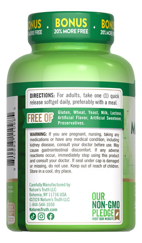 Suplemento Nature"s Truth Magnésio 400 Mg Softgel 72 Unidade - Imagem 7