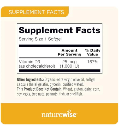 Vitamina D3 Naturewise 1000 Iu (25 Mcg) É Saudável - Imagem 3