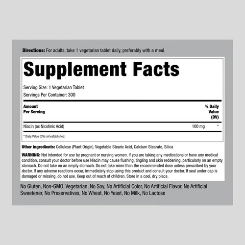 Piping Rock Niacina 100mg 300 Comprimidos Com Descarga - Imagem 2