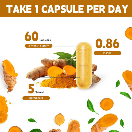 Suplemento De Curcumina De Cúrcuma Com Pimenta Preta 60 Cáps - Imagem 3