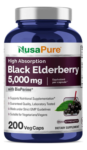 Nusapure Black Elderberry 5000mg Por Cápsulas Vegetais 200