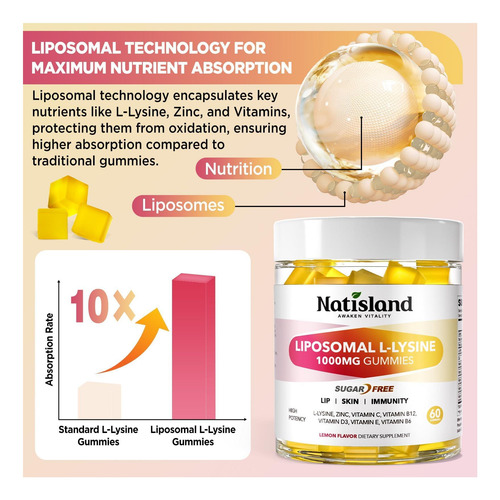 Natisland Lipossômica L-lisina Gummies 1000mg Suplemento De - Imagem 9