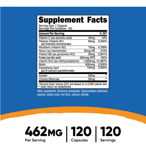 Suplemento Nutricost Vitamin B Complex 462mg 120 Cápsulas - Imagem 2