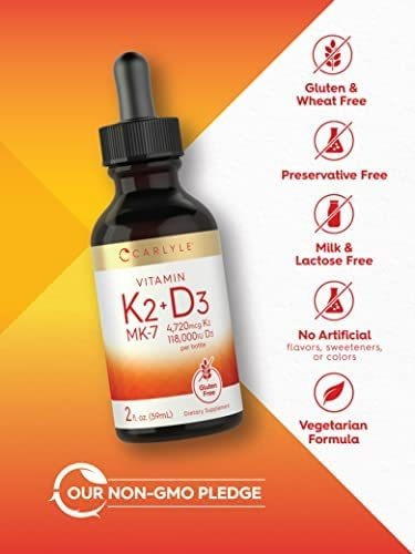 Vitamina Líquida Carlyle K2 Mk-7 E D3 59 Ml Gotas - Imagem 3