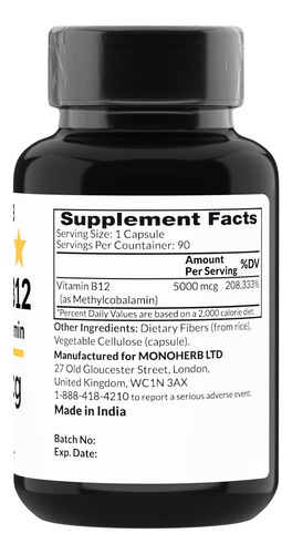 Suplemento Monoherb Vitamina B12 Metilcobalamina 5000mcg 90 - Imagem 2