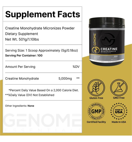 Genome Essentials Creatina Monohidratada Premium 100% Pura - Imagem 3