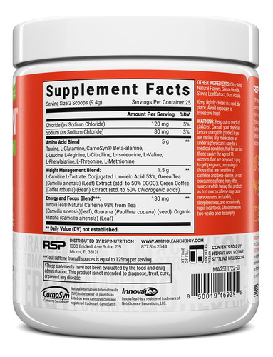 Pre Workout Powder Rsp Nutrition Aminolean Mango Flavor - Imagem 7