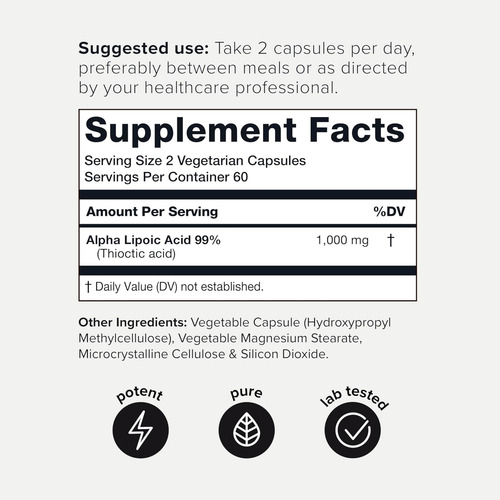 Toniiq 1000 Mg Ácido Alfa-lipóico Cápsulas 99% Puro - Imagem 2