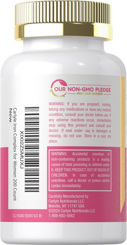 Suplemento De Ferro Carlyle Para Mulheres 45mg 200 Compr - Imagem 3