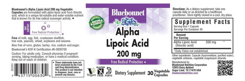 Ácido Alfa-lipóico Bluebonnet 200 Mg Suplemento Nutricional - Imagem 2
