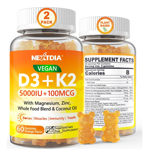 Gomas Veganas Vitamina D3 K2 Para Mais De 30 Adultos Ui