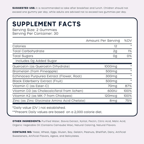 (2 Pack) Quercetin Gummies With Bromelain Zinc Elderberry... - Imagem 4