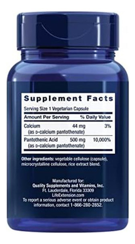 Life Extension Ácido Pantotênico 500 Mg - Vitamina B5 - Imagem 2