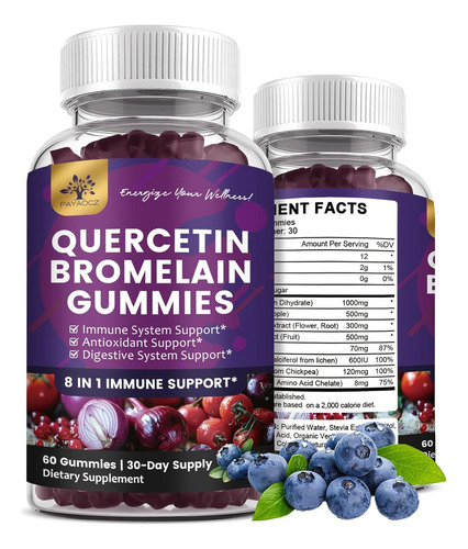 (2 Pack) Quercetin Gummies With Bromelain Zinc Elderberry...