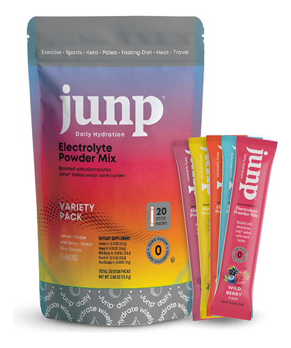 Electrolyte Drink Mix Sticks Junp Sem Açúcar 5 Sabores 20