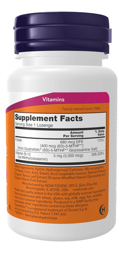 Now Foods Supplements Metil B-12 (metilcobalamina) 5.000 Mc - Imagem 4