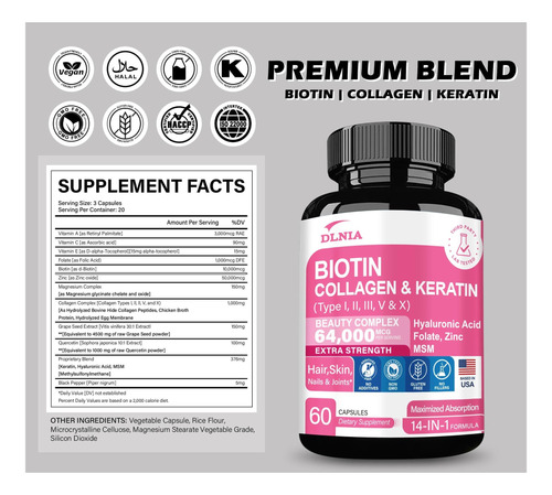 Dlnia Collagen Pills Peptídeos Tipos I Ii Iii V & X Mcg A - Imagem 5