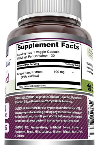Extrato De Semente De Uva Amazing Nutrition 120 Cápsulas - Imagem 2