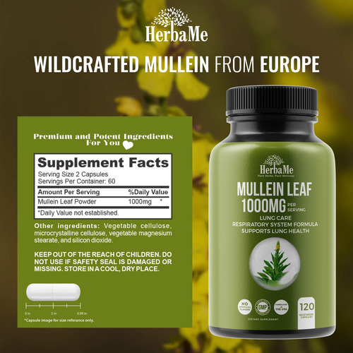 Suplemento Herbame Mullein Leaf 1000mg 120 Cápsulas - Imagem 3