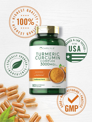 Suplemento De Curcumina De Cúrcuma Carlyle 3000mg 180 - Imagem 5